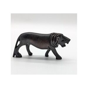 Vintage Hand Carved Wood Lion Figure 4 in African Ebony Safari Animal Sculpture